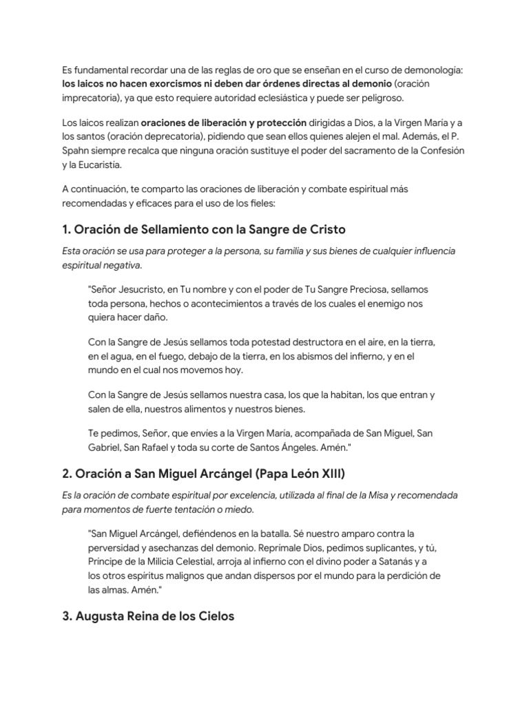Oraciones de Liberación y Protección Espiritual | PDF | Oración | Demonios