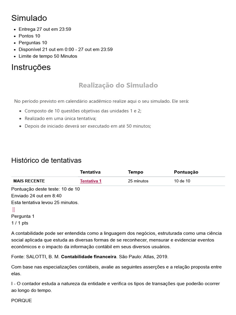 Simulado - Informações Contábeis - Ona - 335053 - 241025 - 155957 | PDF ...