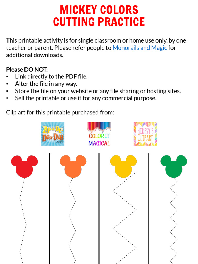 Mickey Colors Cutting Practice | PDF