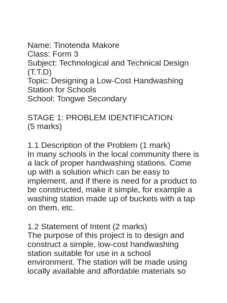 Tinotenda Makore TTD PROJECT _260425_200919 | PDF | Hand Washing | Tap ...