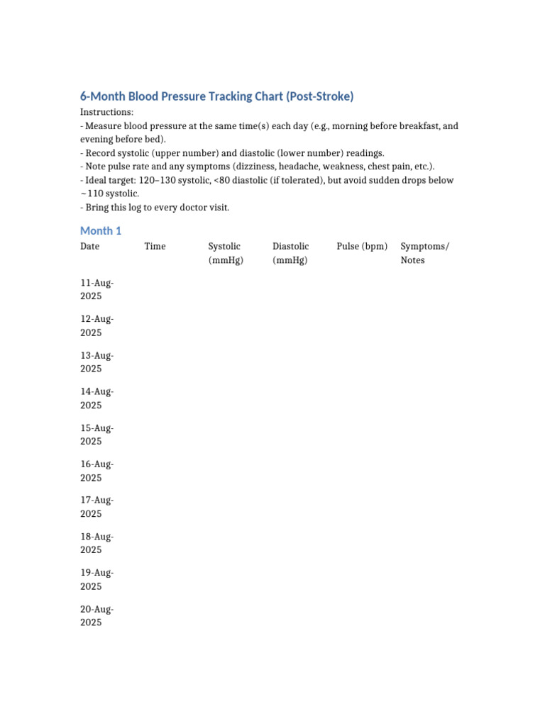 BP Tracking Chart 6 Months | PDF | Blood Pressure | Human Diseases And ...