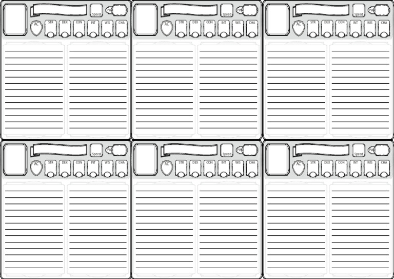 6 Characters Summary Sheet A4 - Master Shield - Fillable | PDF