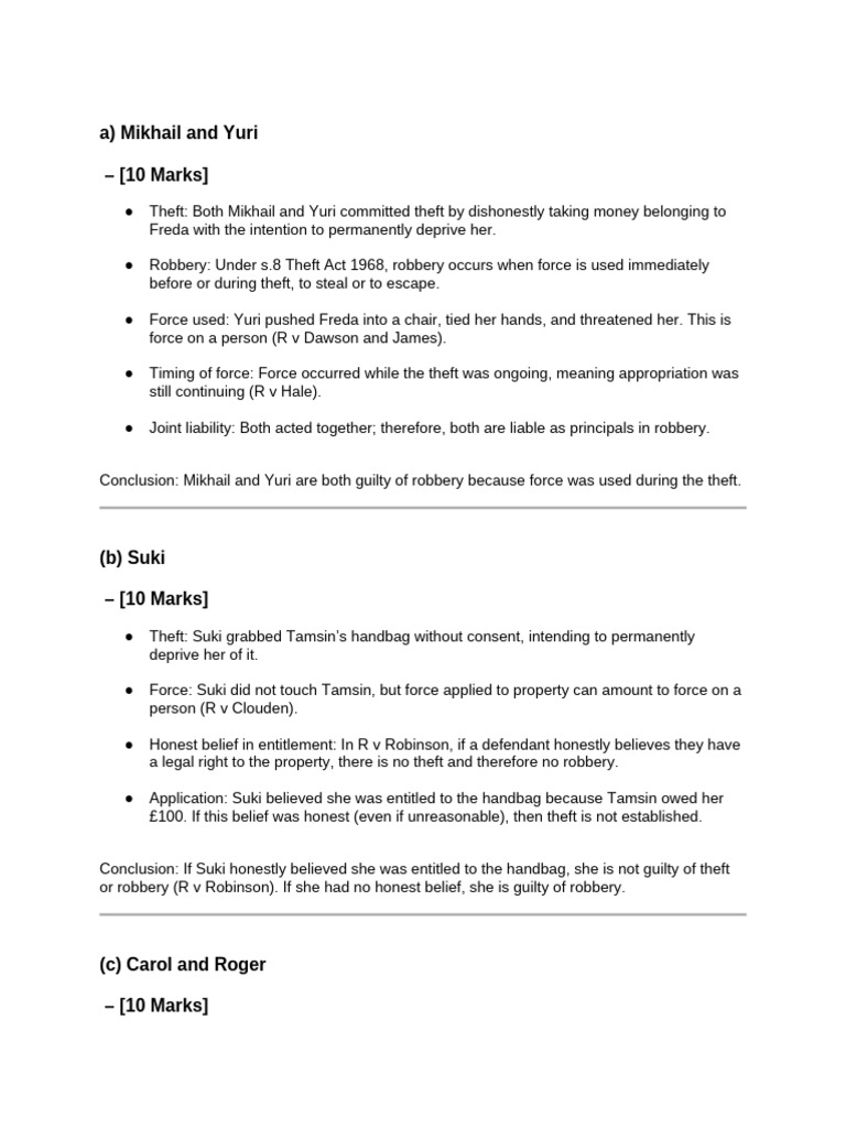 Law Homework | PDF | Robbery | Theft