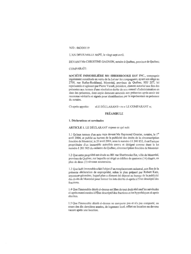 801 - Declaration of Co-Ownership | PDF | Condominium | Accueil