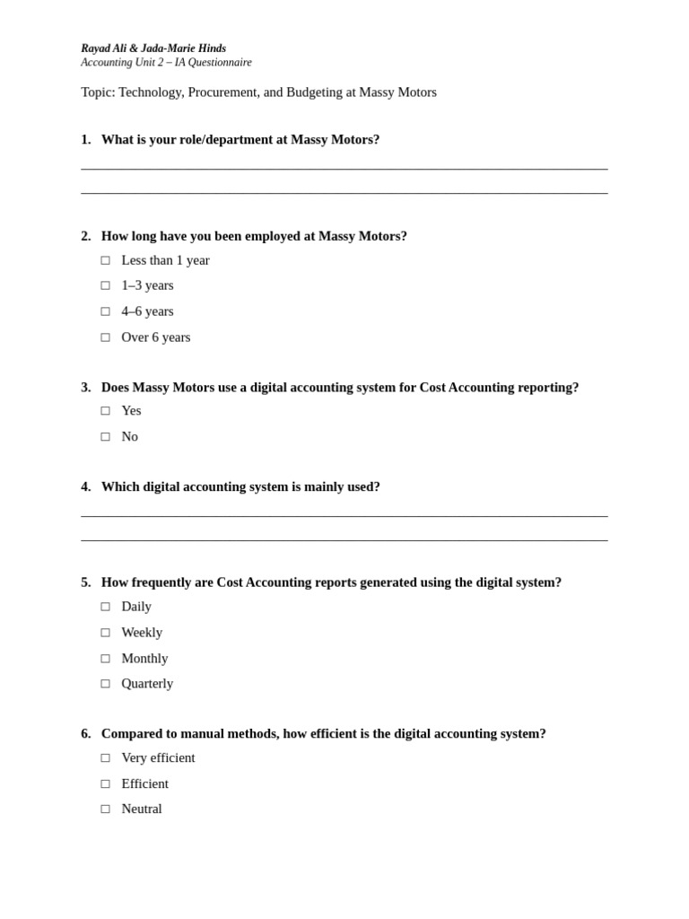 Accounting Unit 2 - Questionnaire | PDF | Inventory | Procurement