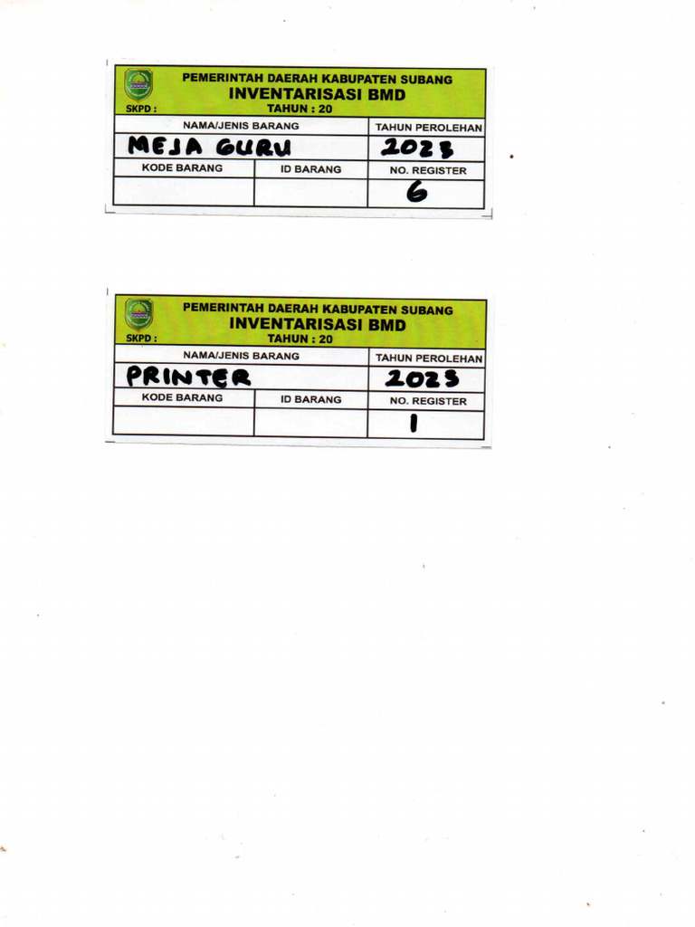 Stiker Inventaris | PDF