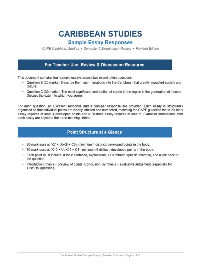Caribbean Studies Exam Sample Responses 2026 Sem 2 | PDF | Atlantic ...