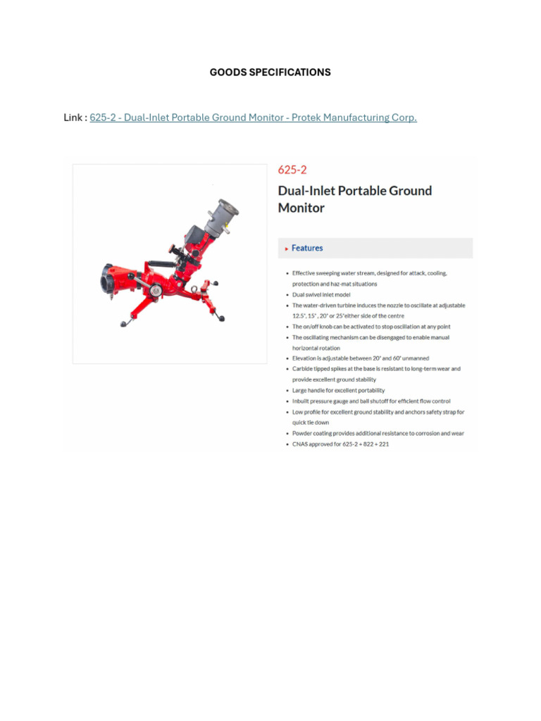 Specifications Ground Fire Monitor Portable | PDF