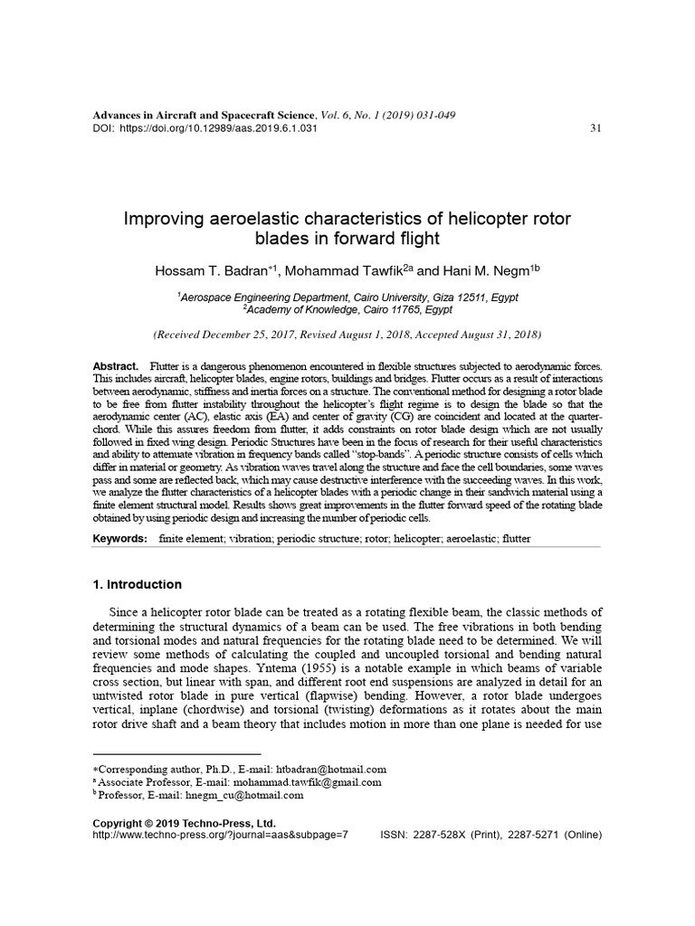 Improving Aeroelastic Characteristics of Helicopter Rotor Blades in ...