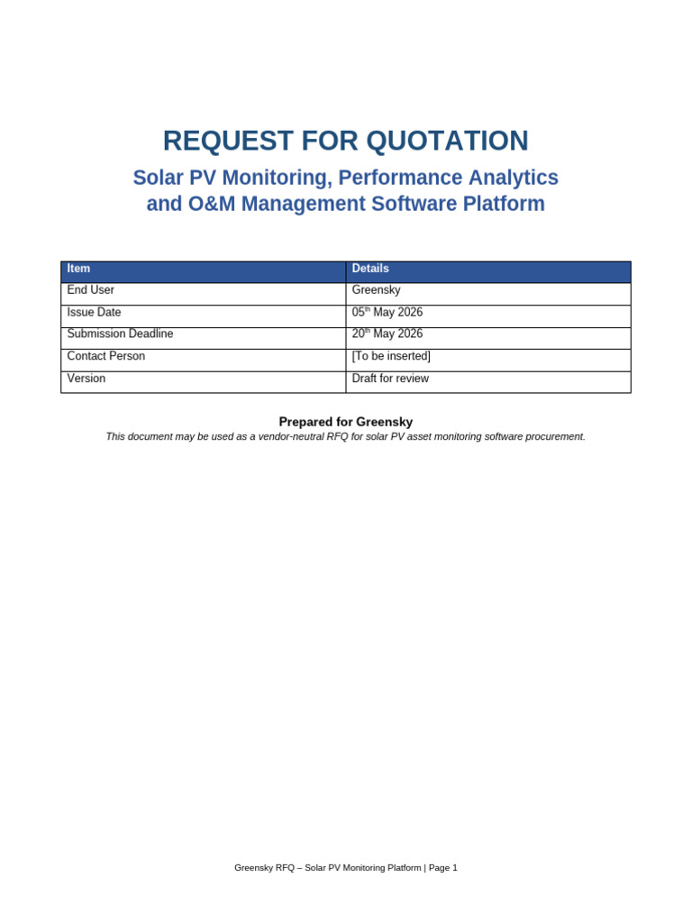 Greensky_RFQ_Solar_PV_Monitoring_Platform_260505 | PDF | Photovoltaic ...