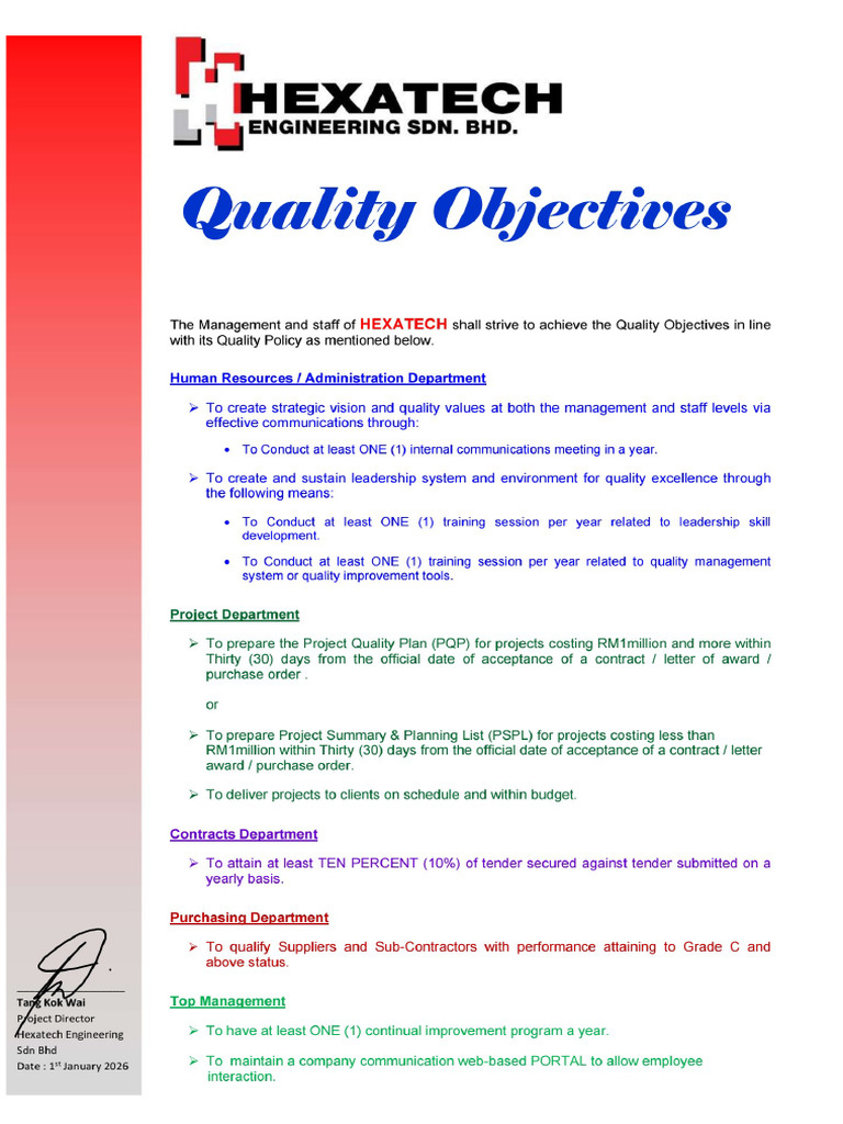 Quality Objectives | PDF