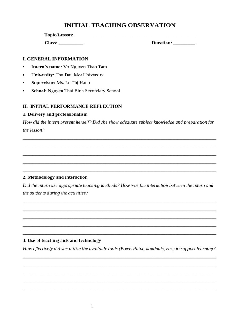 INITIAL TEACHING OBSERVATION | PDF | Learning | Intelligence