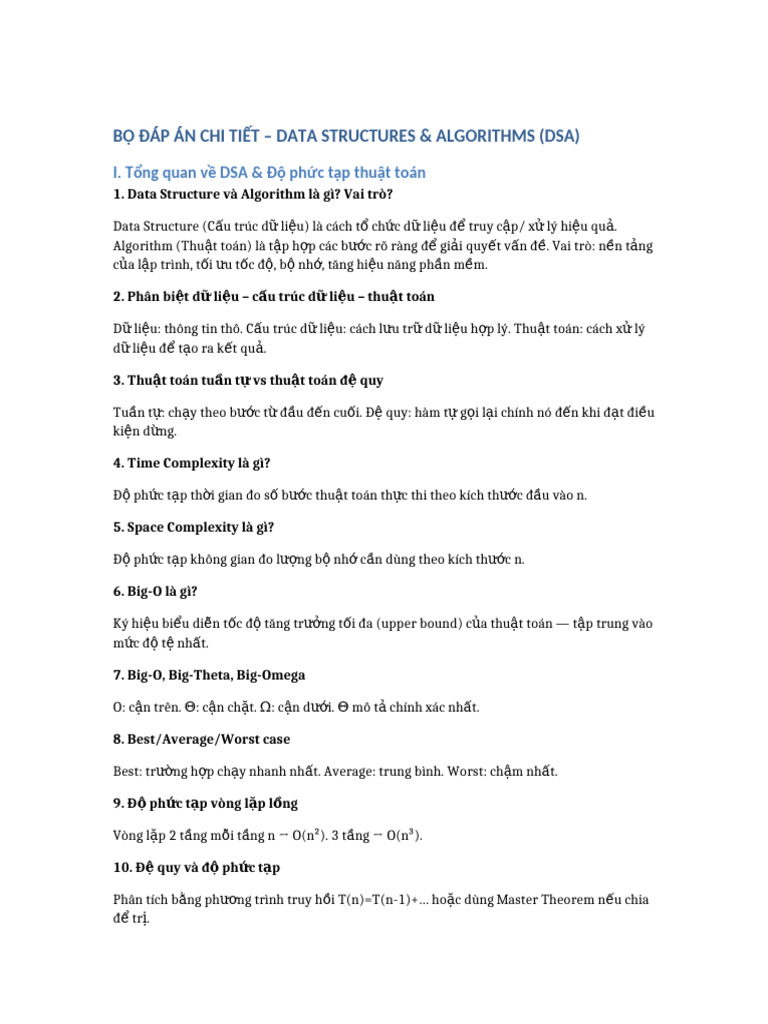 Bo Dap An DSA Chi Tiet | PDF