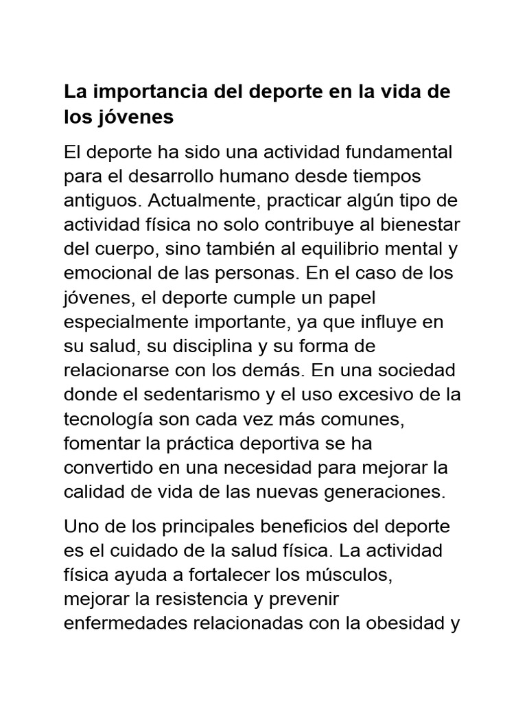 La importancia del deporte en la vida de los jóvenes | PDF | Deportes ...