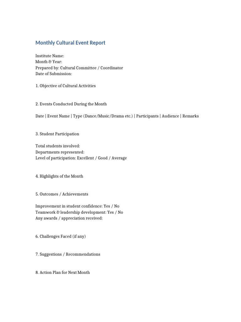 Monthly Cultural Event Report | PDF