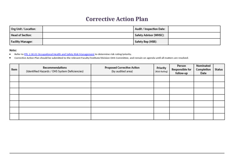 Corrective Action Plan Template 11 | PDF