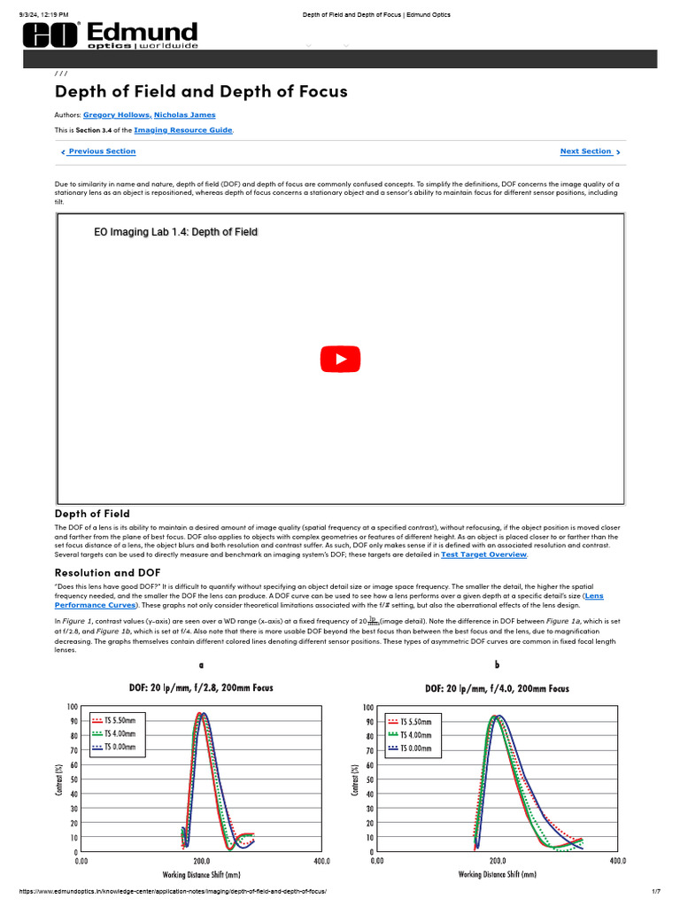 3.4 Depth of Field and Depth of Focus - Edmund Optics | PDF | Angular ...