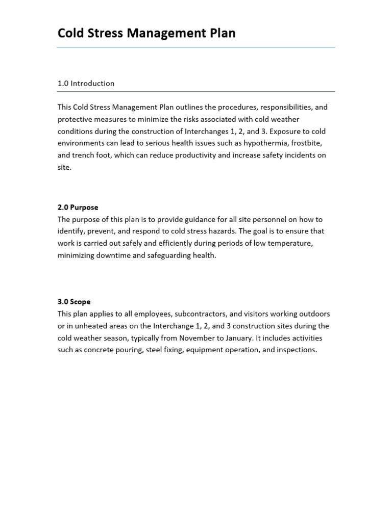 Cold Stress Management Plan | PDF | Hypothermia | Occupational Safety ...
