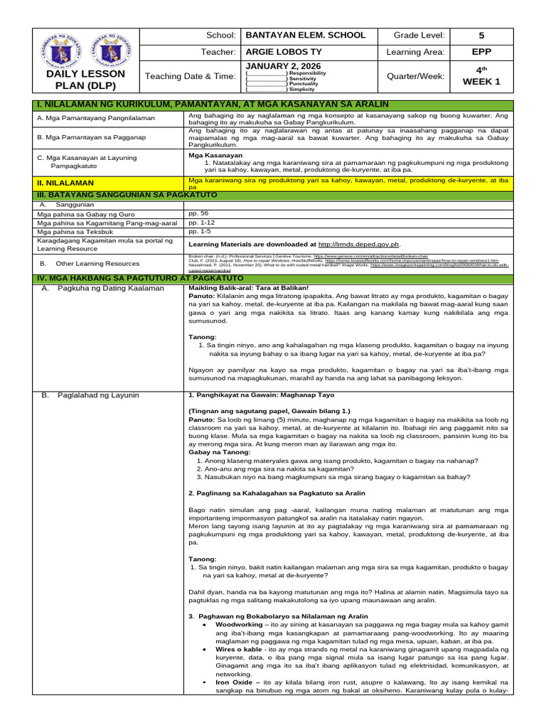 Dll (Epp 5) q4 Week 1 | PDF