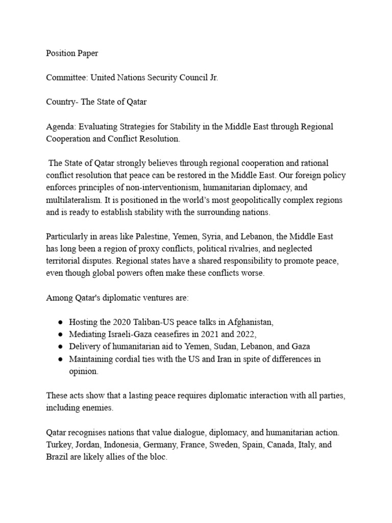 Position Paper - State of Qatar - AWS 25 | PDF | Qatar | Diplomacy