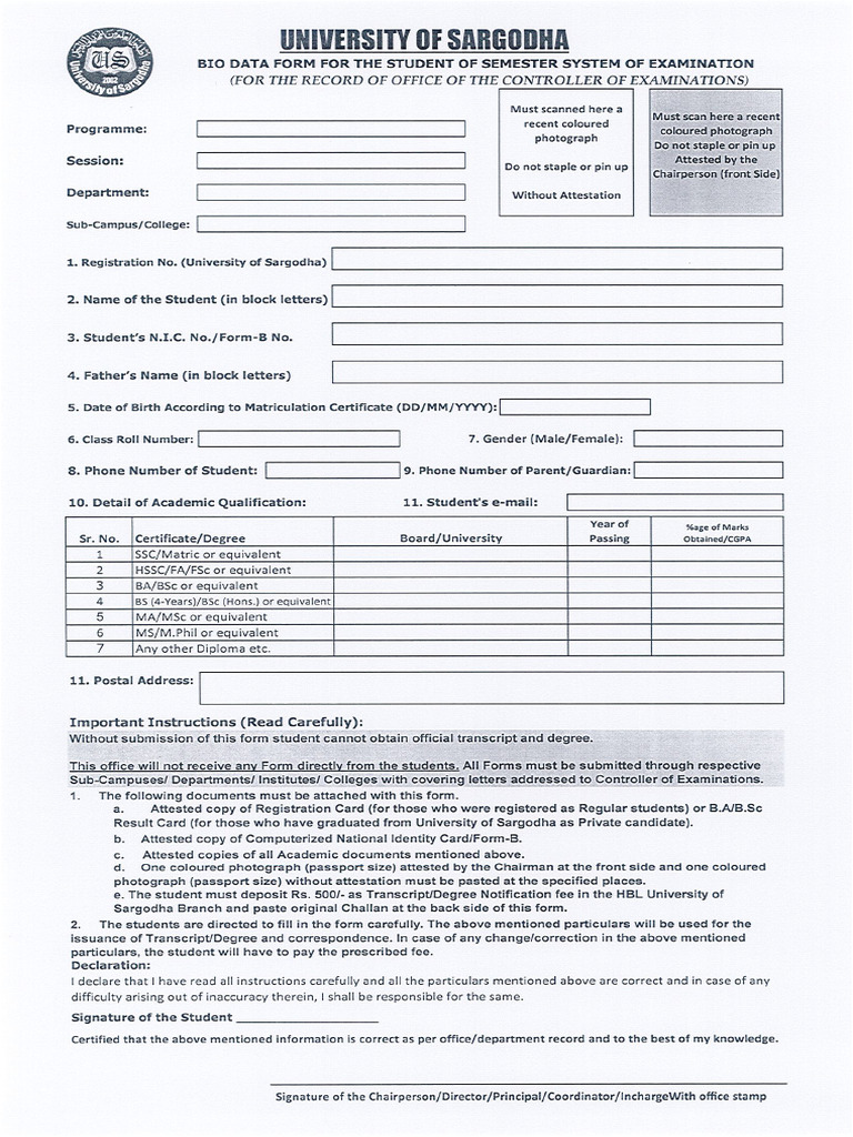 Bio Data Form Semester System_1614841769 | PDF
