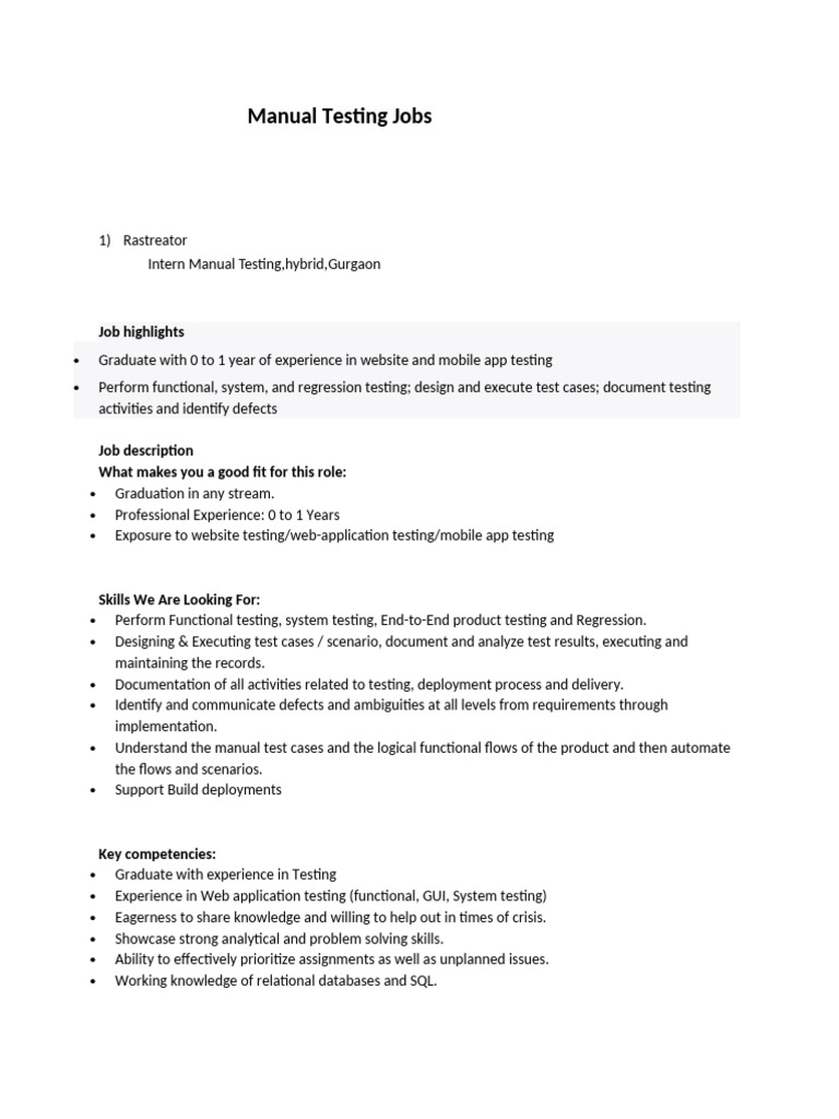 Manual Testing Jobs | PDF | Software Testing | Software Development
