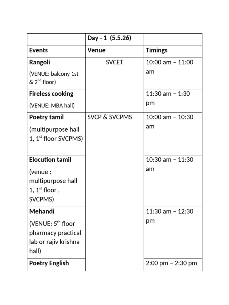 agon 2k26 daywise events schedule revised | PDF