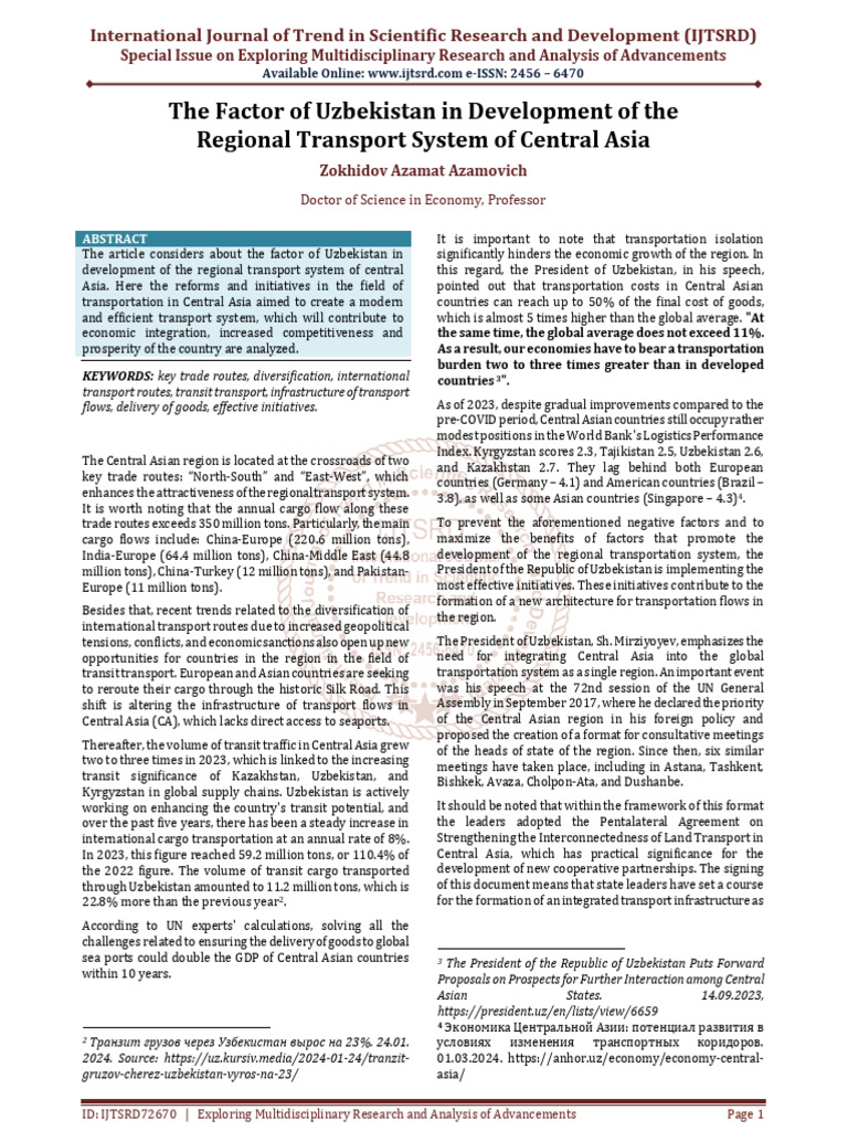 The Factor of Uzbekistan in Development of the Regional Transport ...