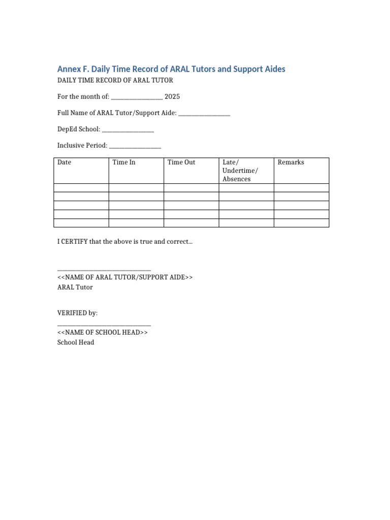 Annex G and F ARAL Forms | PDF