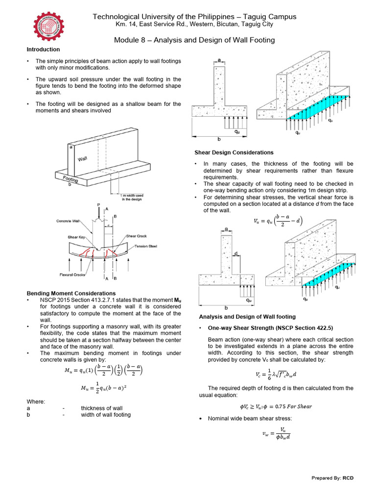 Module 8 - Analysis and Design of Wall Footing | PDF | Bending ...