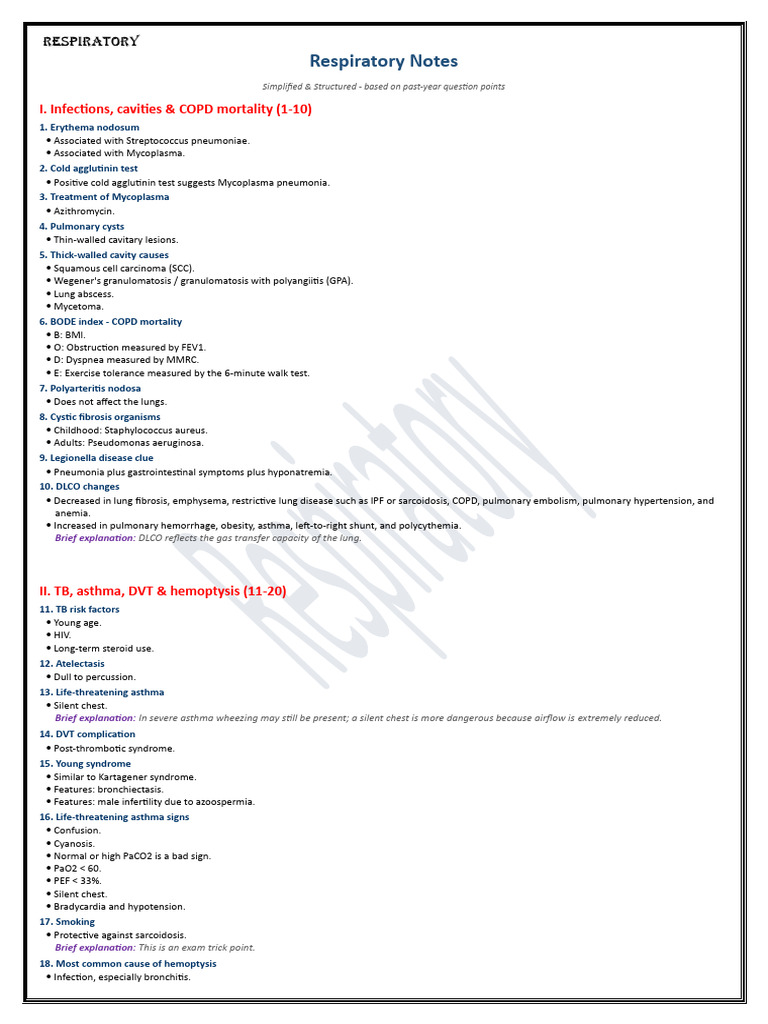 Respiratory Notes | PDF | Respiratory Diseases | Chronic Obstructive ...