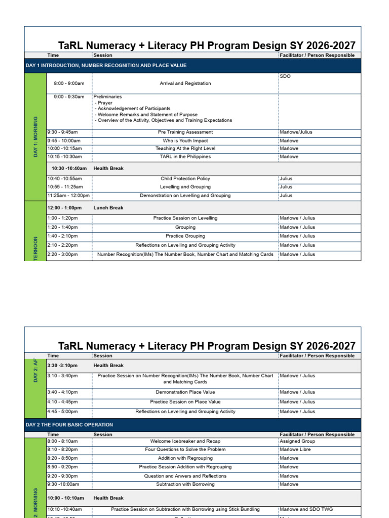Program Design TaRL Num Lit SY 2026 2027 | PDF | Cognition | Human ...
