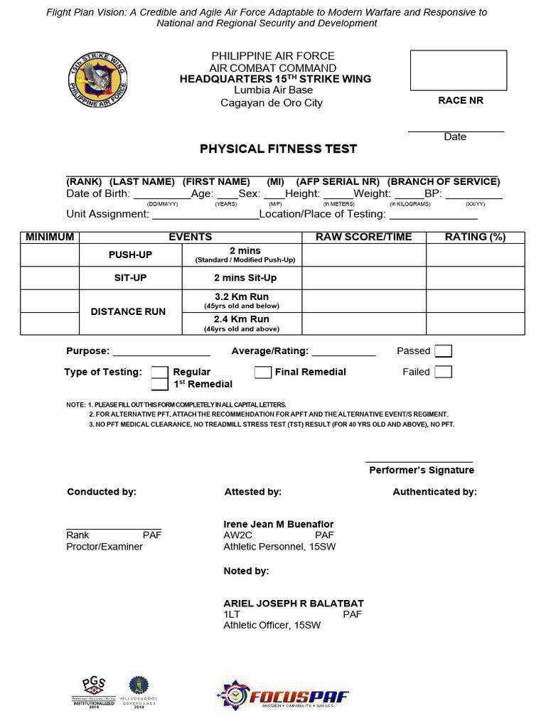 PFT Form As of January 2026 | PDF | Aviation | Military
