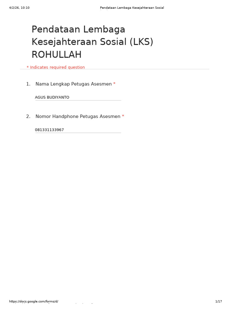 LKSA ROHULLAH_Koordinasi Data Lembaga Kesejahteraan Sosial (LKS) | PDF