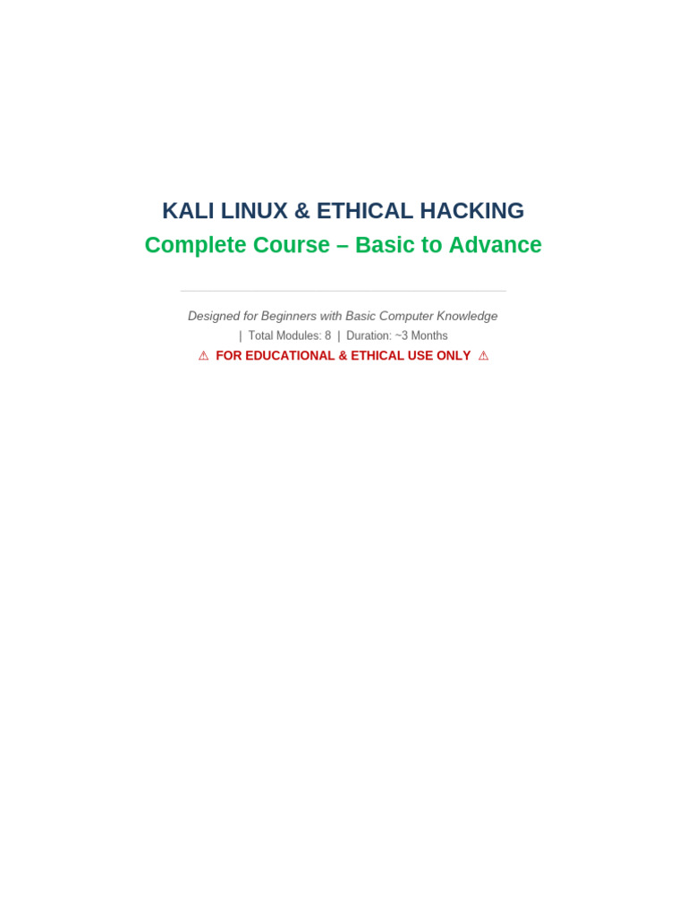 Kali Linux Ethical Hacking Course | PDF | Computer Network | Security
