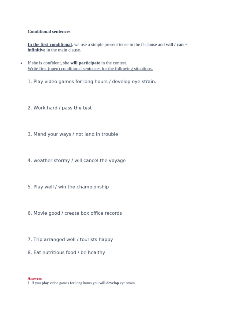 Conditional Sentences- Work Sheet | PDF | Verb | Syntax