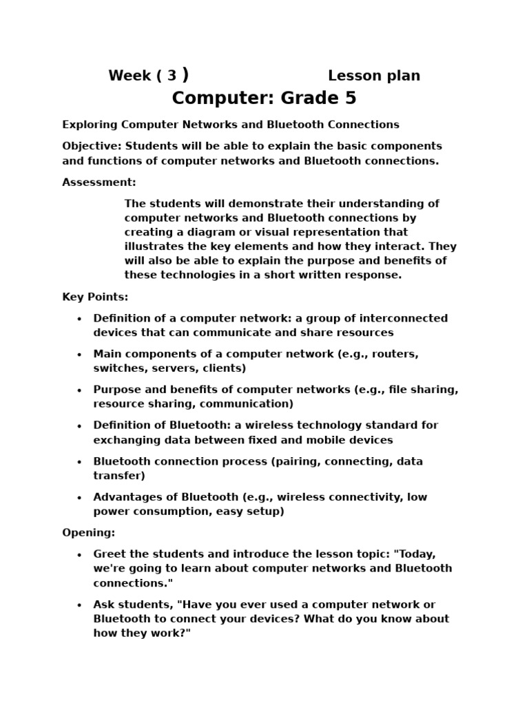 Lesson Plan Week 3 | PDF | Bluetooth | Computer Network