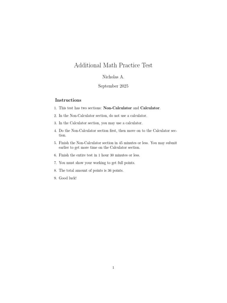 Additional Math Practice Test (Trigonometry) | PDF
