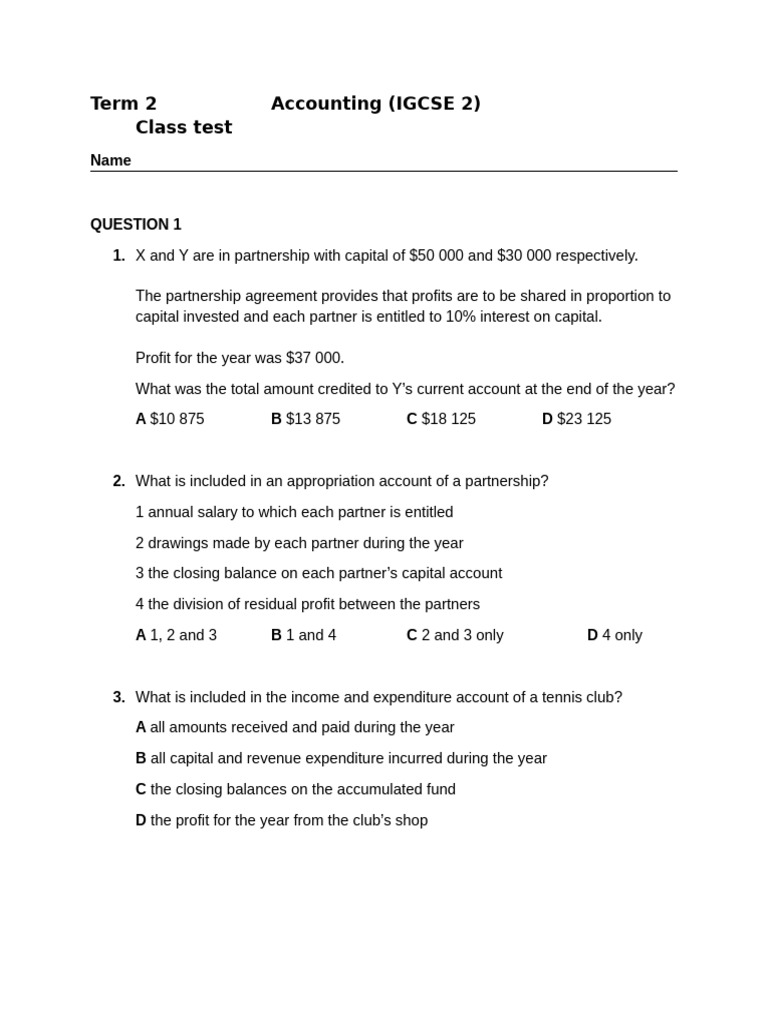 Term 2 Accounting 2 - TEST 1 | PDF | Expense | Financial Services