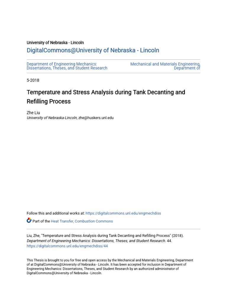 Temperature and Stress Analysis During Tank Decanting and Refilling ...