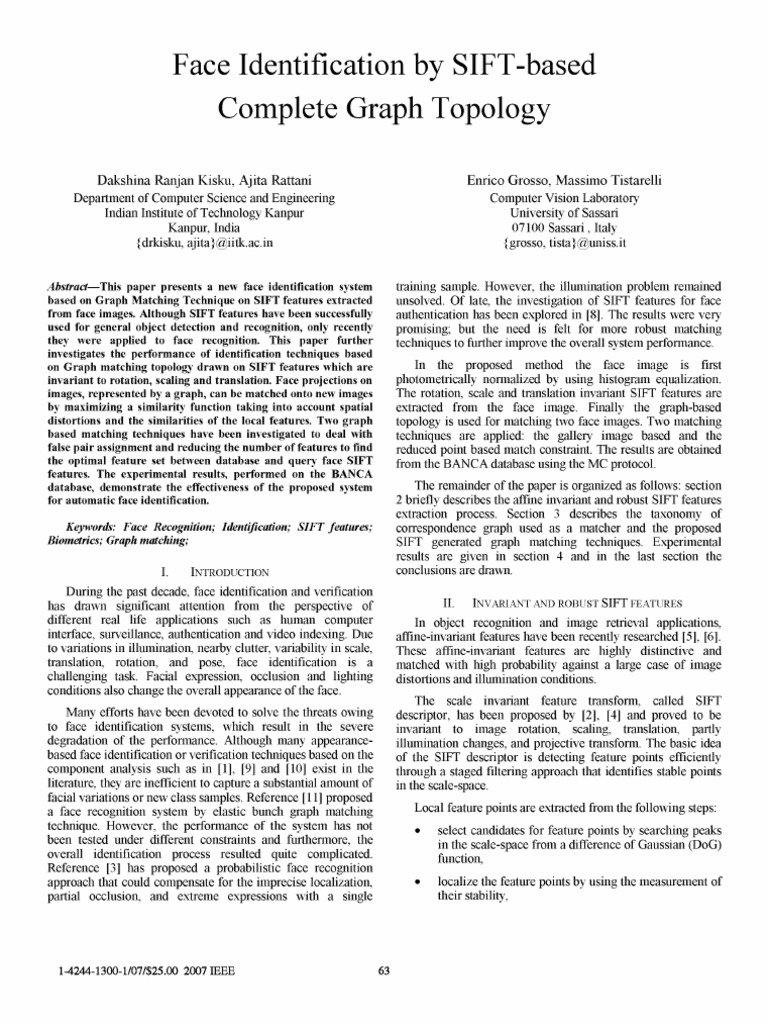 Face Identification by SIFT-based Complete Graph Topology | PDF