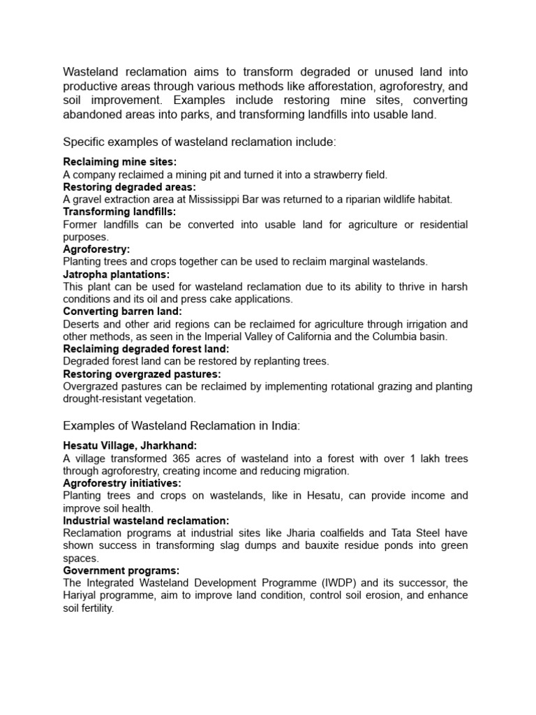 32 Wasteland Reclamation | PDF | Agriculture | Soil