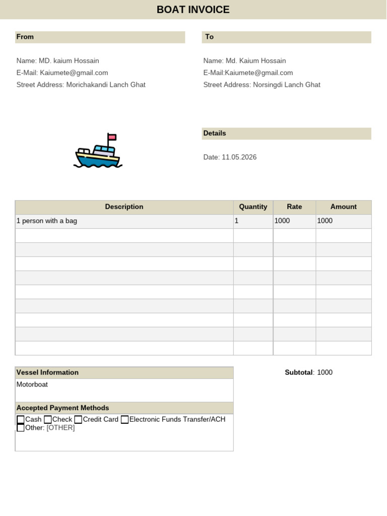 Boat Invoice Template | PDF