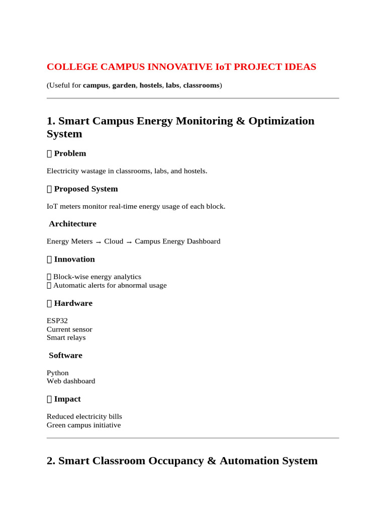 COLLEGE CAMPUS INNOVATIVE IoT PROJECT IDEAS | PDF | Internet Of Things ...