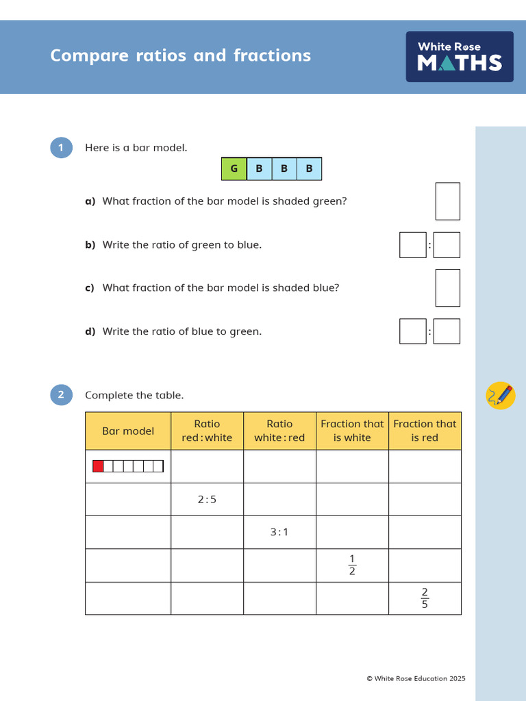 Y8 Autumn Block 1 WO7 Compare Ratios and Fractions 2025 | PDF