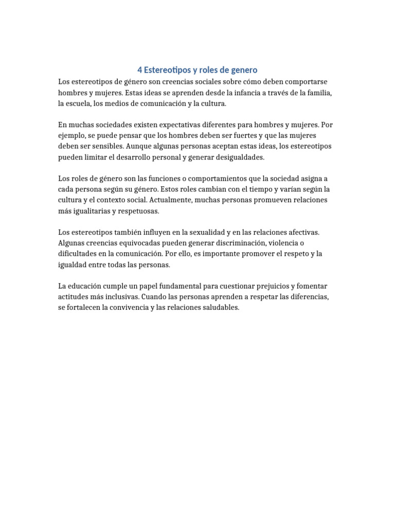 4 Estereotipos y Roles de Genero | PDF