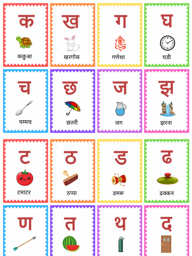 Hindi Vyanjan Flashcards 1 | PDF