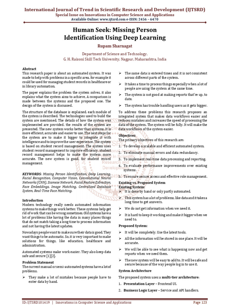 Human Seek Missing Person Identification Using Deep Learning | PDF ...