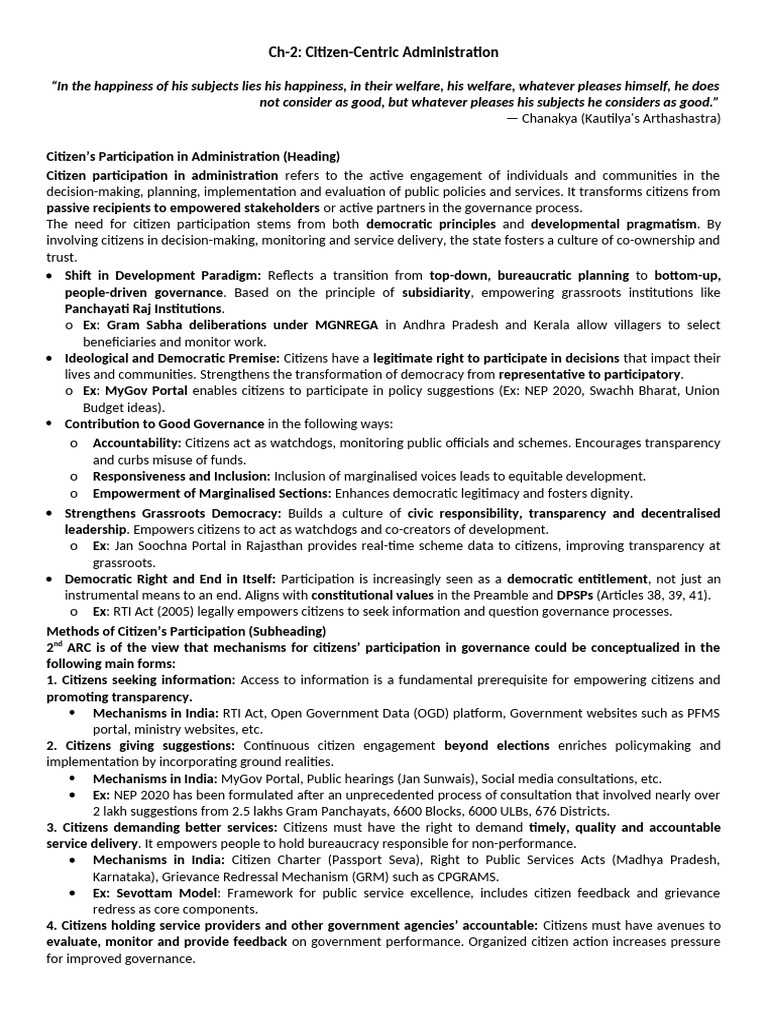 Ch 2 Citizen Centric Administration | PDF | Governance | Public ...