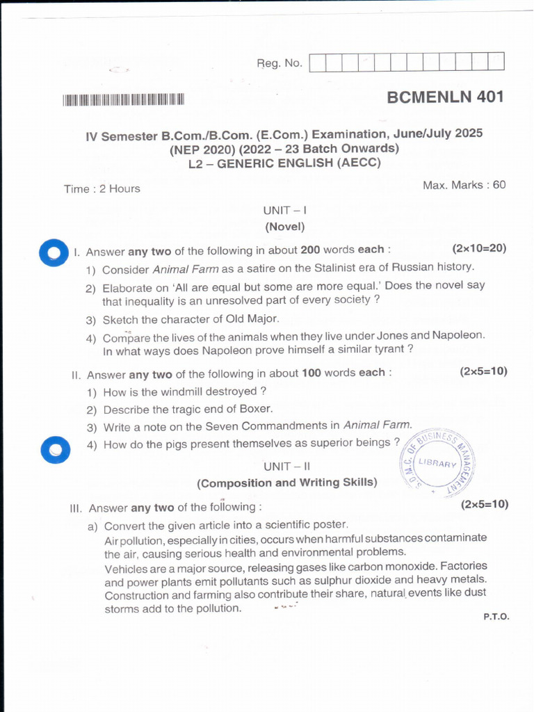 BCom IV Sem English June -2025 | PDF